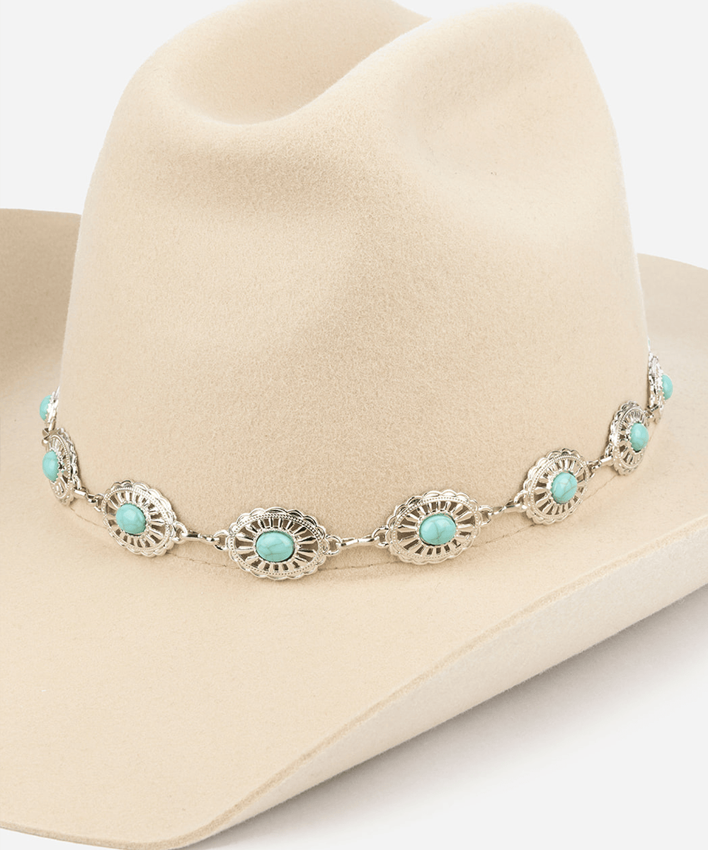 Genuine Turqoise And Silver Concho Hat Band Leather 6 Color Choices. Navajo Turquoise Sterling Concho Hatband on Adjustable  main image 4